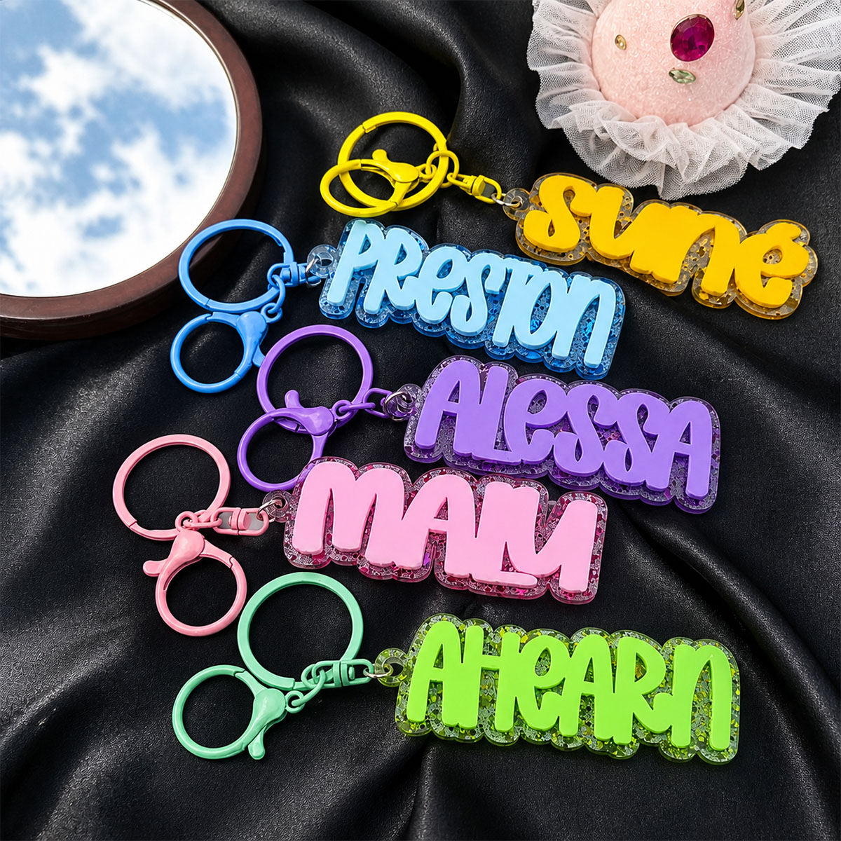 Custom Name Acrylic Keychain P - đánh giá và giá Initial Ring Custom